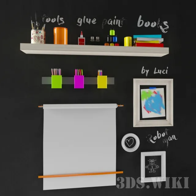 decoration – Set of children’s drawing items 3ds Max