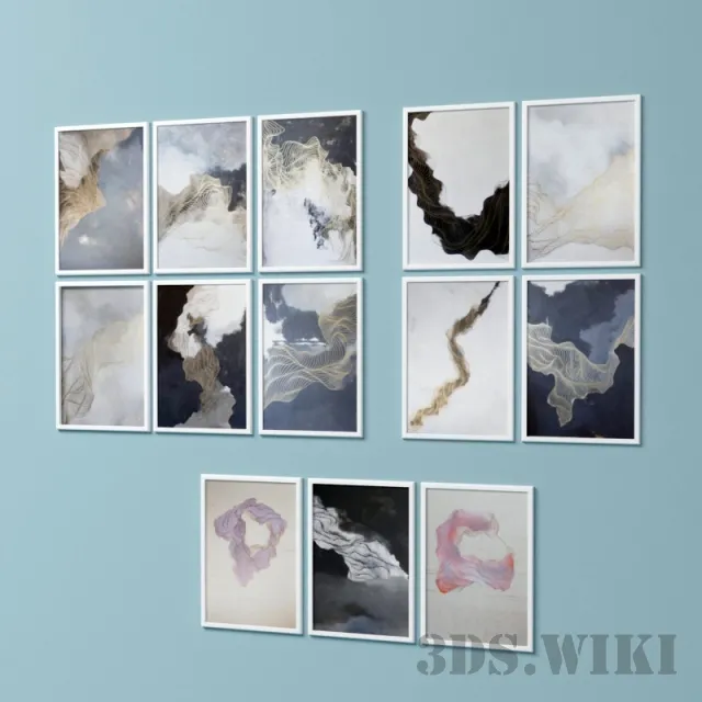decoration – Set of frames and abstract paintings 3ds Max