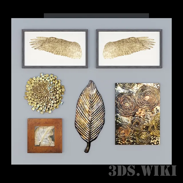 decoration – Set of paintings with golden flowers 3ds Max