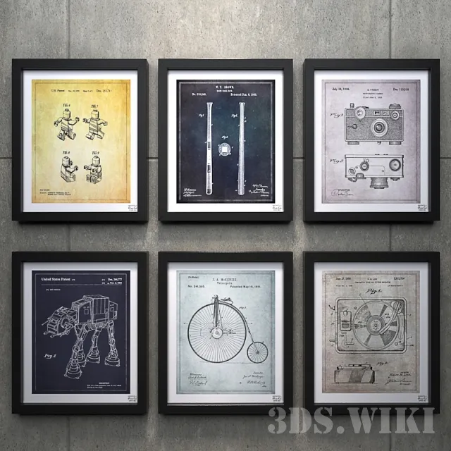 decoration – Set of wall technical pictures 3ds Max
