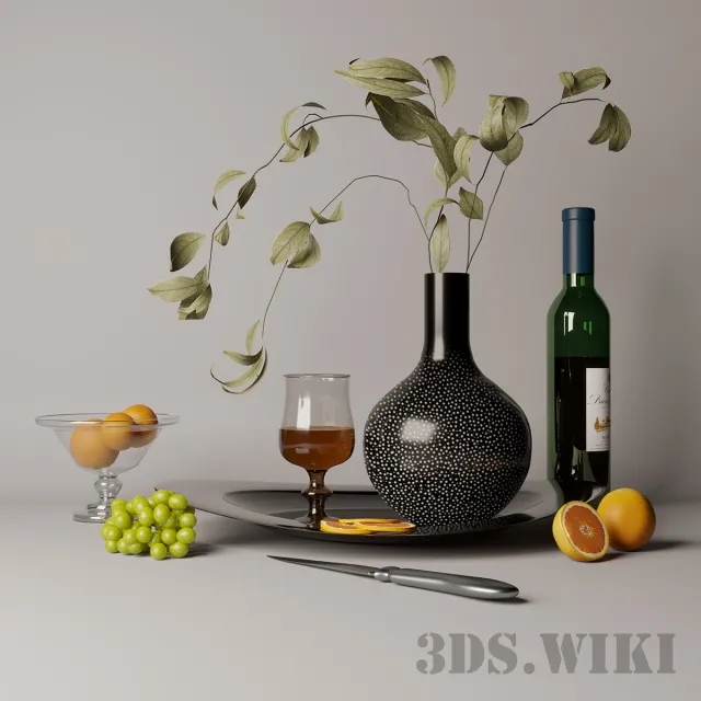 decoration – Still life with fruits dishes and cognac 3ds Max