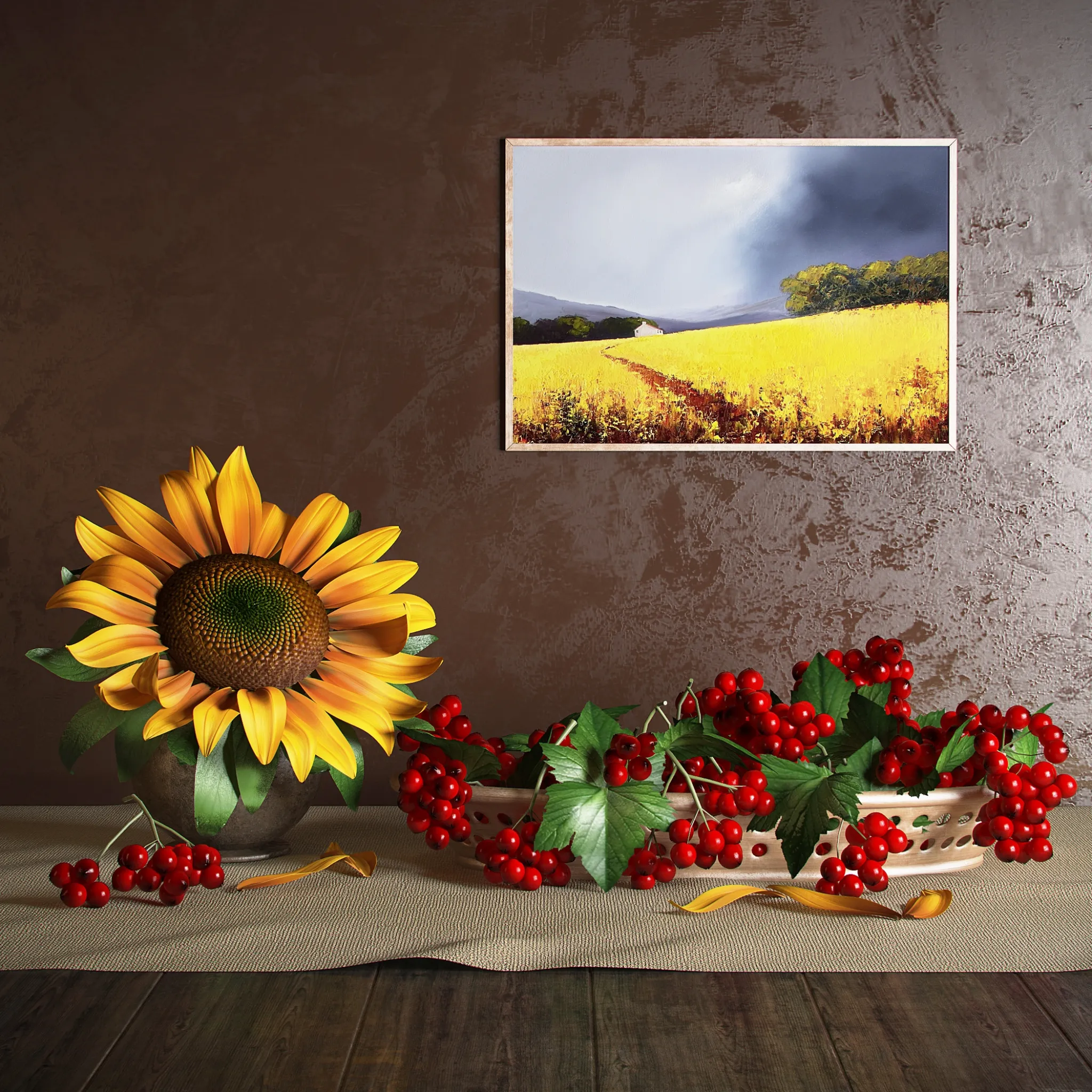 decoration – Sunflower and currants Still life 3ds Max
