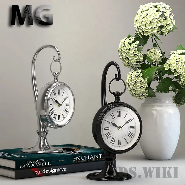 decoration – Table clock plant on a vase and books 3ds Max