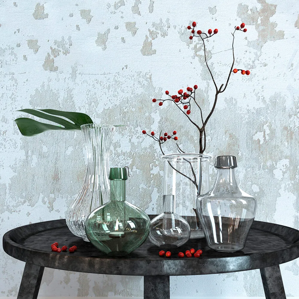 decoration – Transparent glass vases and plant 3ds Max