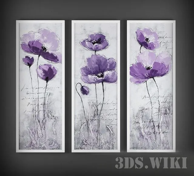 decoration – Triptych with lilac poppies 3ds Max