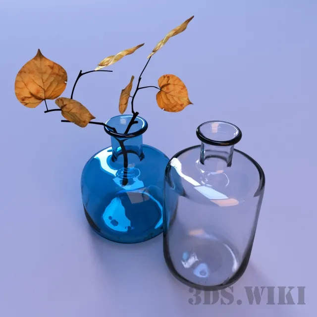 decoration – Vases / flasks and autumn tree leaves 3ds Max