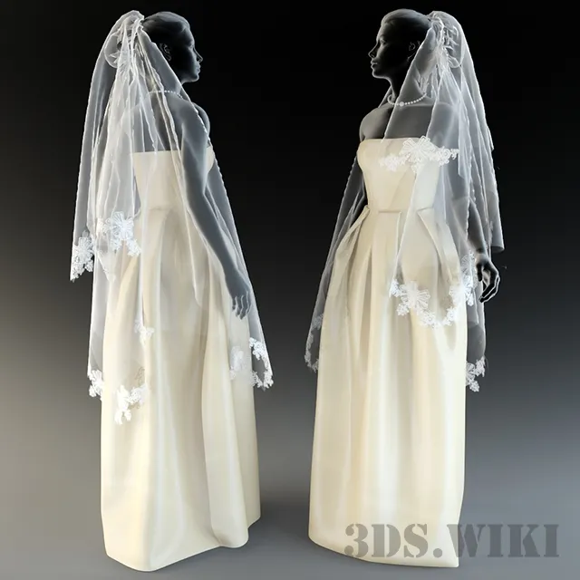 decoration – Wedding dress with veil 3ds Max