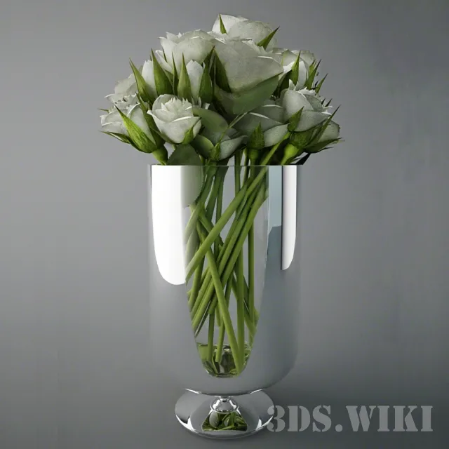 decoration – White roses in a glass vase 3ds Max