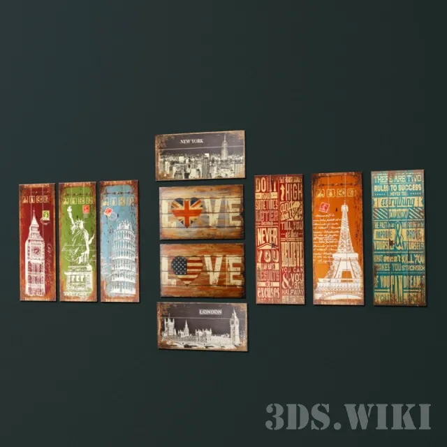 decoration – Wooden posters with beautiful pictures 3ds Max