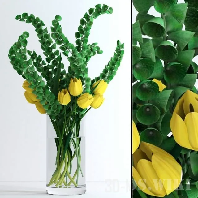 decoration – Yellow tulips and Moluccella 3ds Max