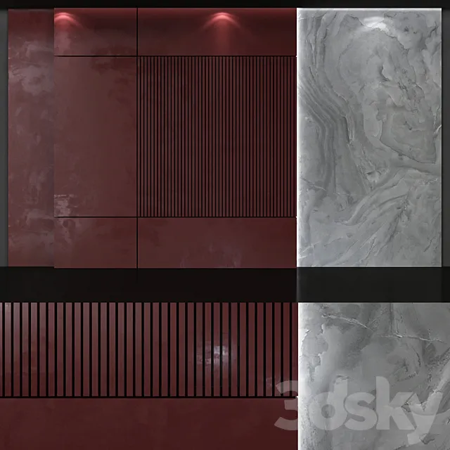 Decorative 3d panel Unitile Life Milan and burgundy MDF panels 3ds Max