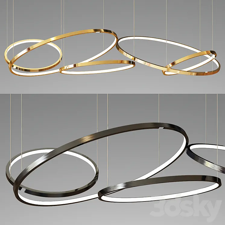 Decorative 5 Ring Chandelier – gold and black 3DS Max