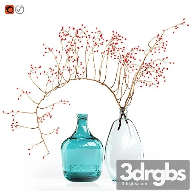 Decorative Branch With Red Berries In A Glass Vase 3dsmax Download