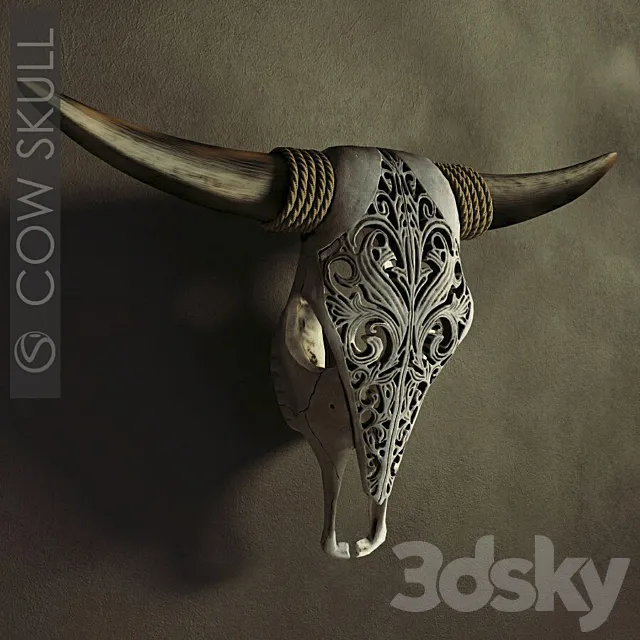 Decorative carved skull of a cow. 3DSMax File