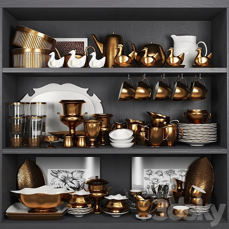 Decorative copper crockery set. Service 3DS Max