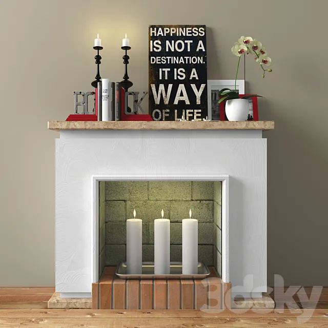 Decorative fireplace with accessories 3DSMax File