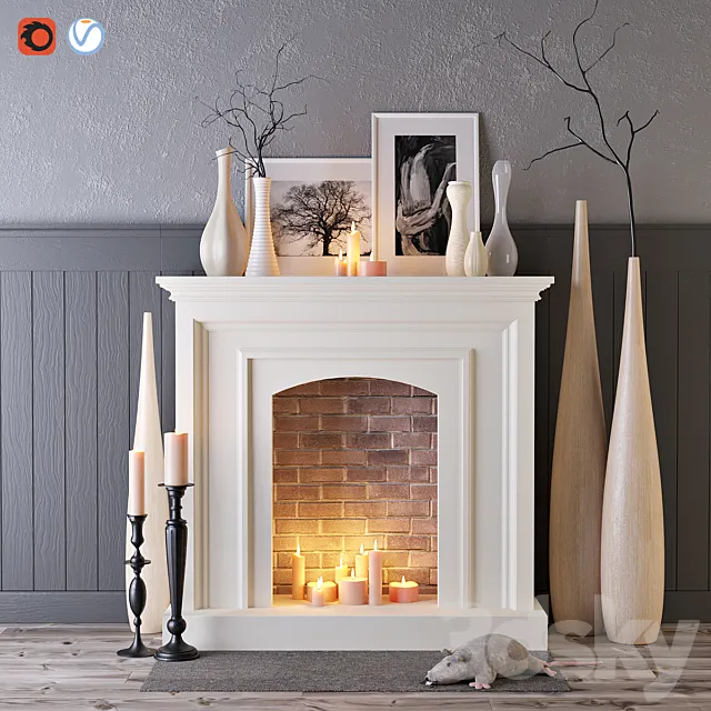 Decorative fireplace with candles 3DSMax File