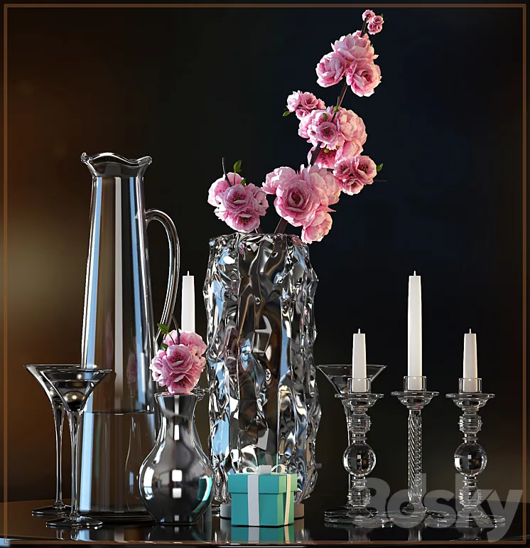 DECORATIVE FLOWER VASE SET 3 3DS Max