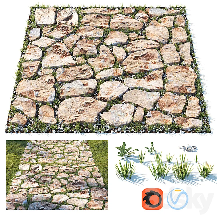 Decorative grass path 3DS Max