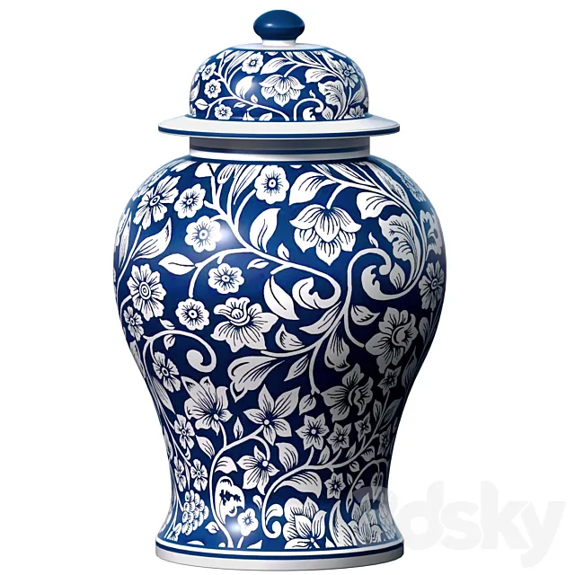 Decorative Italian porcelain ginger vaseflowerpotpoturnChinese-style jar with floral pattern 3ds Max