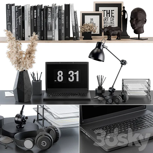Decorative office supplies Black Set 3ds Max