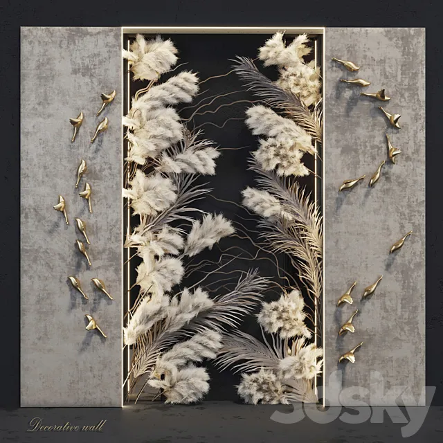 Decorative panel_Birds Gold 3 3ds Max