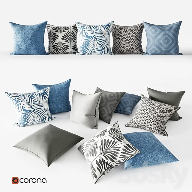 Decorative Pillows | Gray and Blue Set 3DS Max Model