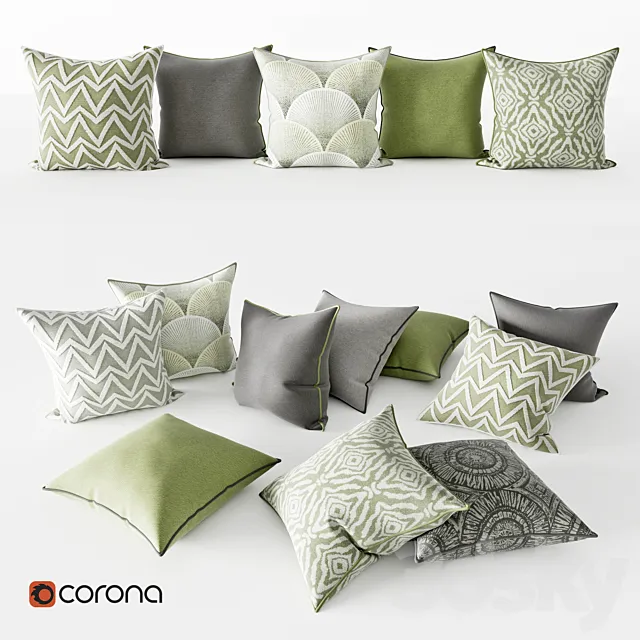 Decorative Pillows | Gray and Green Set 3DSMax File