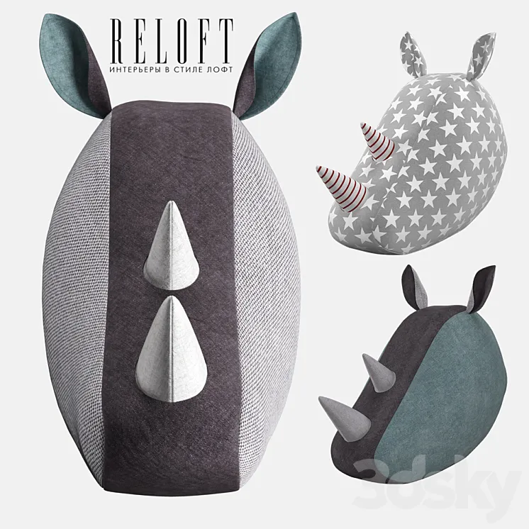 Decorative rhino head fabric SOFTHEADS 3DS Max