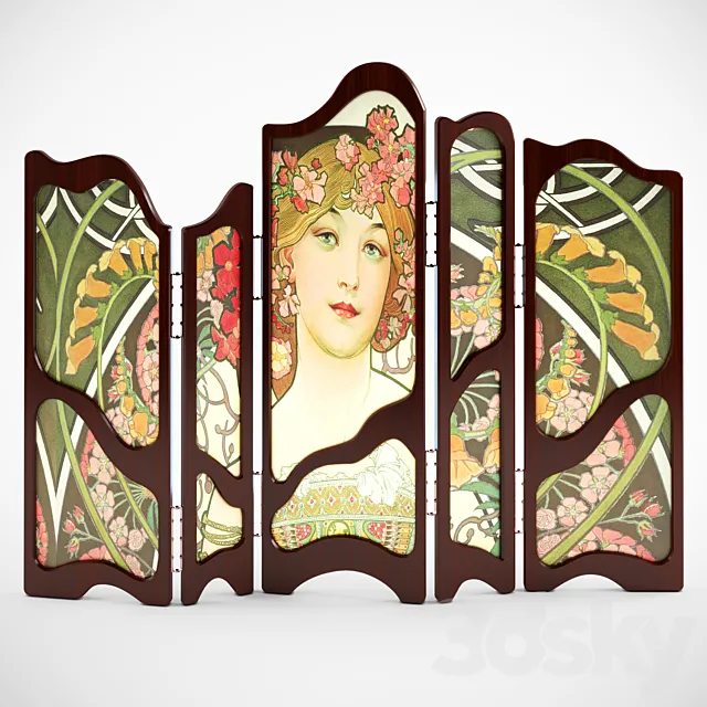 Decorative screen art nouveau 3ds Max