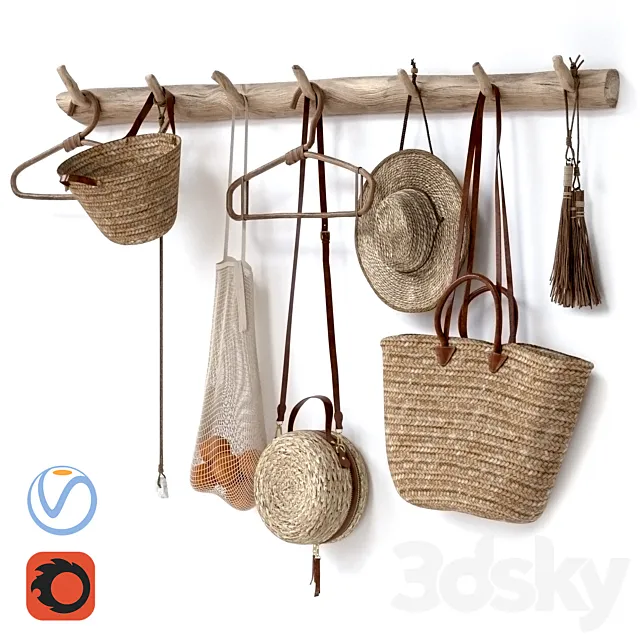 decorative set 001 wall hangers bag hat 3ds Max