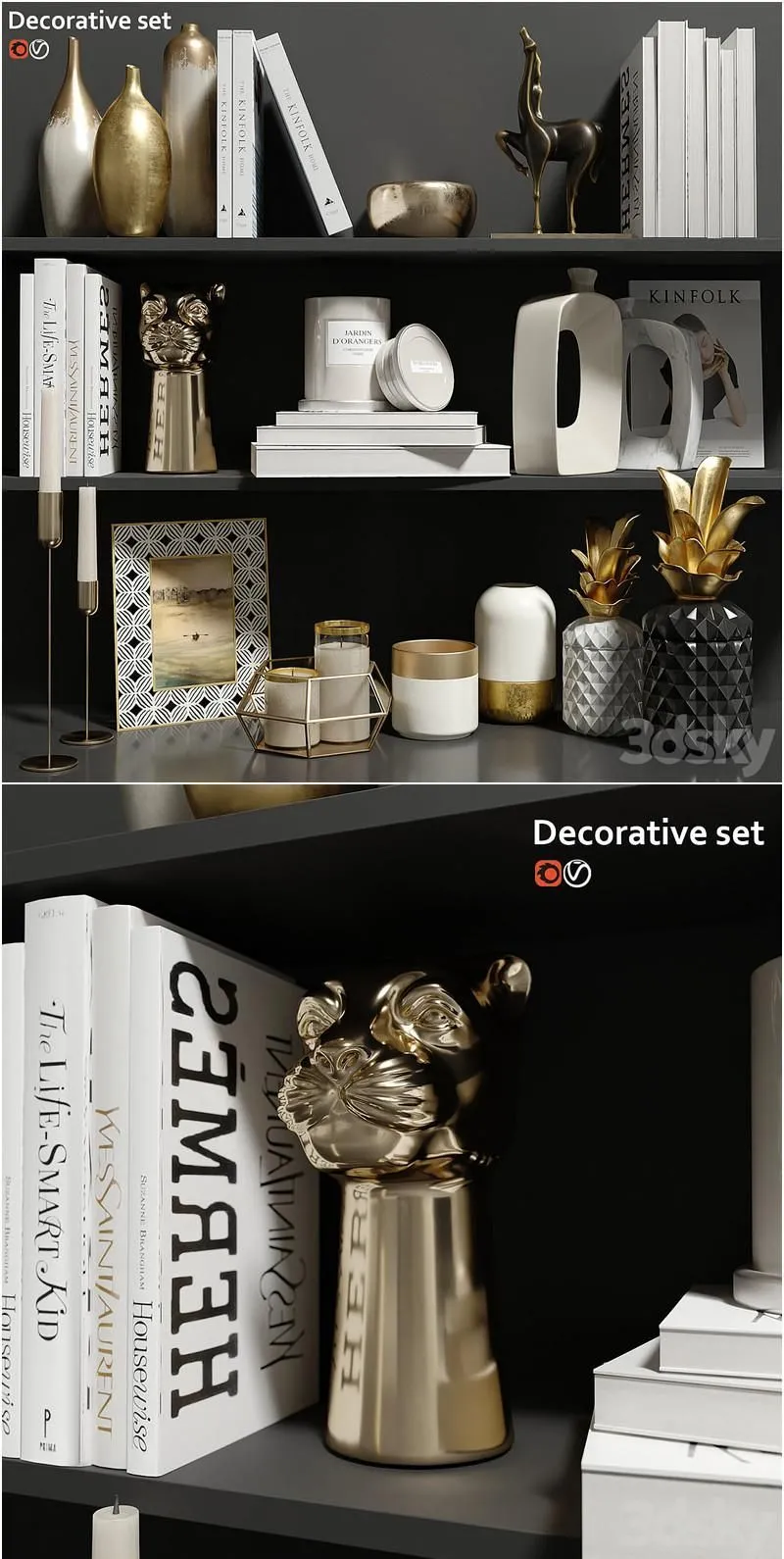 Decorative set 002 (books sculptures) 3dsMax Model