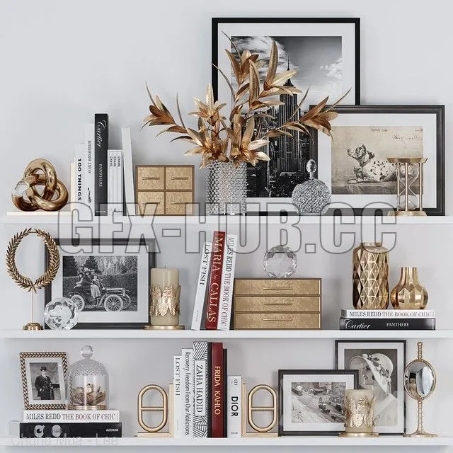 Decorative set 01 with gold accessories 3dsMax Model