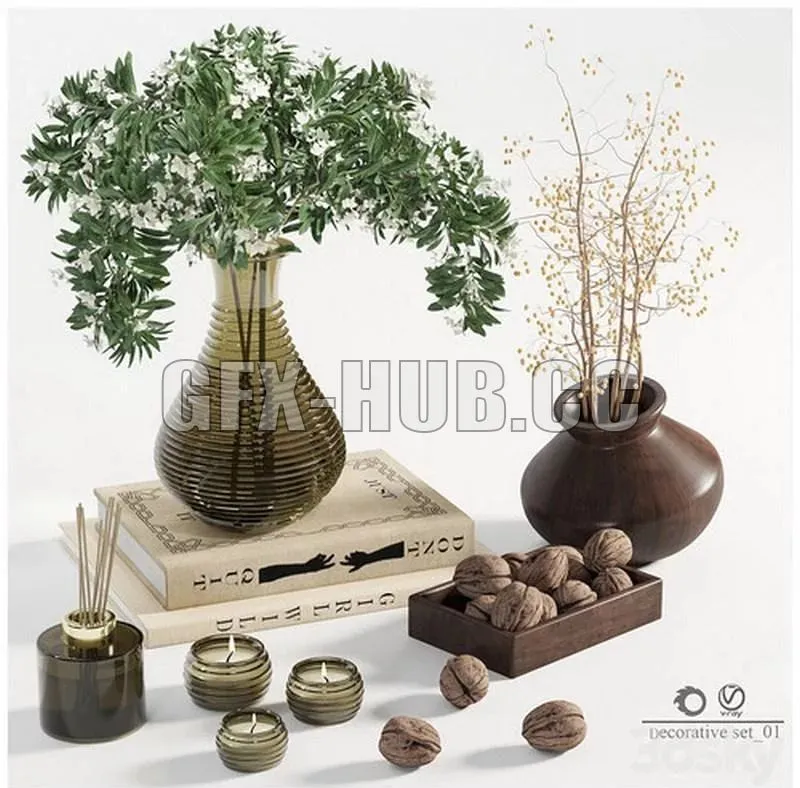 Decorative set 01 with walnuts 3dsMax Model