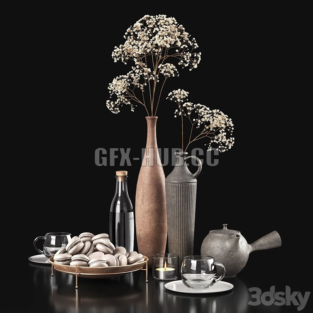 Decorative set 047 with gypsophila and macaroons 3dsMax Model