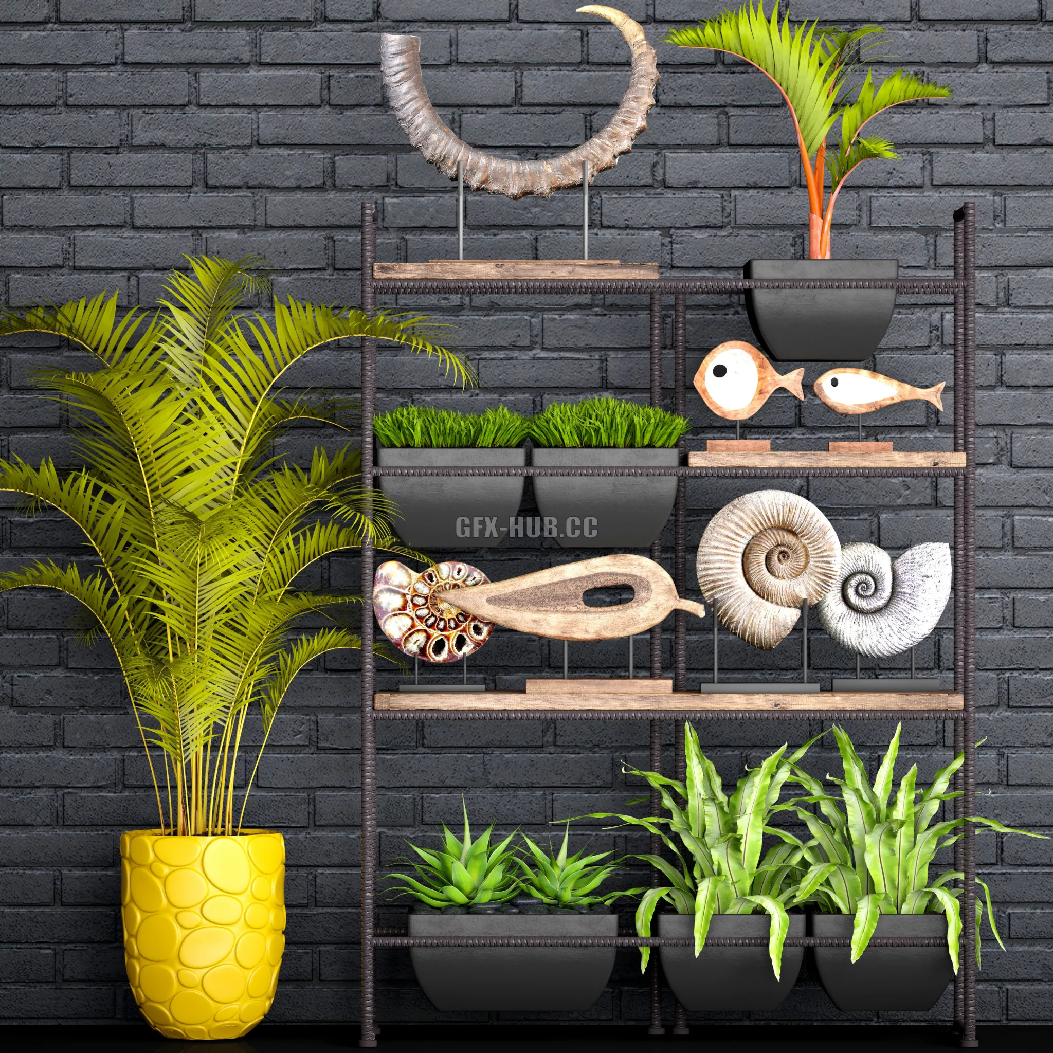 Decorative set 1 with Black brickwork and decor 3dsMax Model