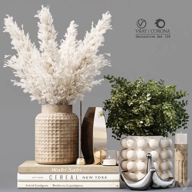 Decorative set 104 with dried and green plant 3dsMax Model