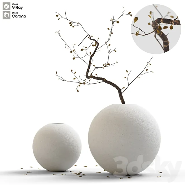 Decorative set 12 Branch with leaves 3ds Max