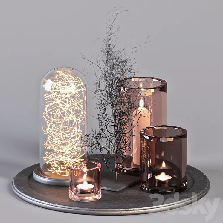 Decorative Set 16 – Candles and Metal Branches 3DS Max