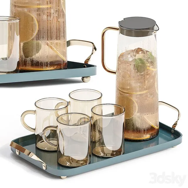 Decorative set-2 (tray with dishes) 3dsMax Model