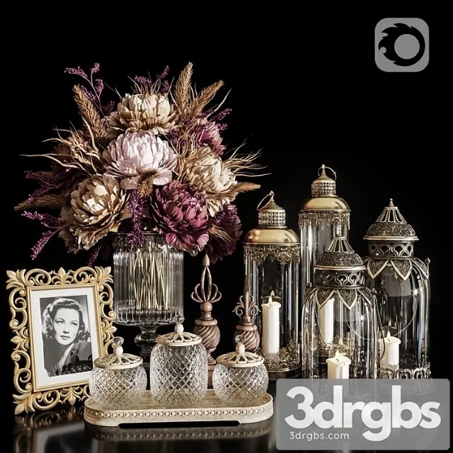 Decorative Set 20 Dried Flower Antique Lantern 3dsmax Download