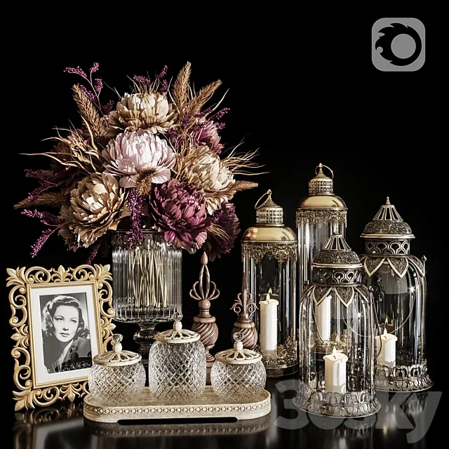 DECORATIVE SET 20 Dried flower antique lantern. 3DSMax File