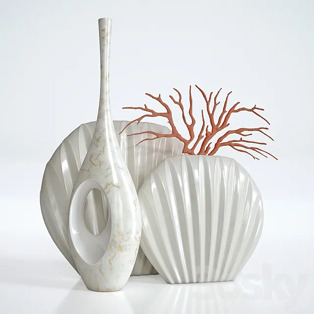 decorative set (3 vases and coral) 3DSMax File
