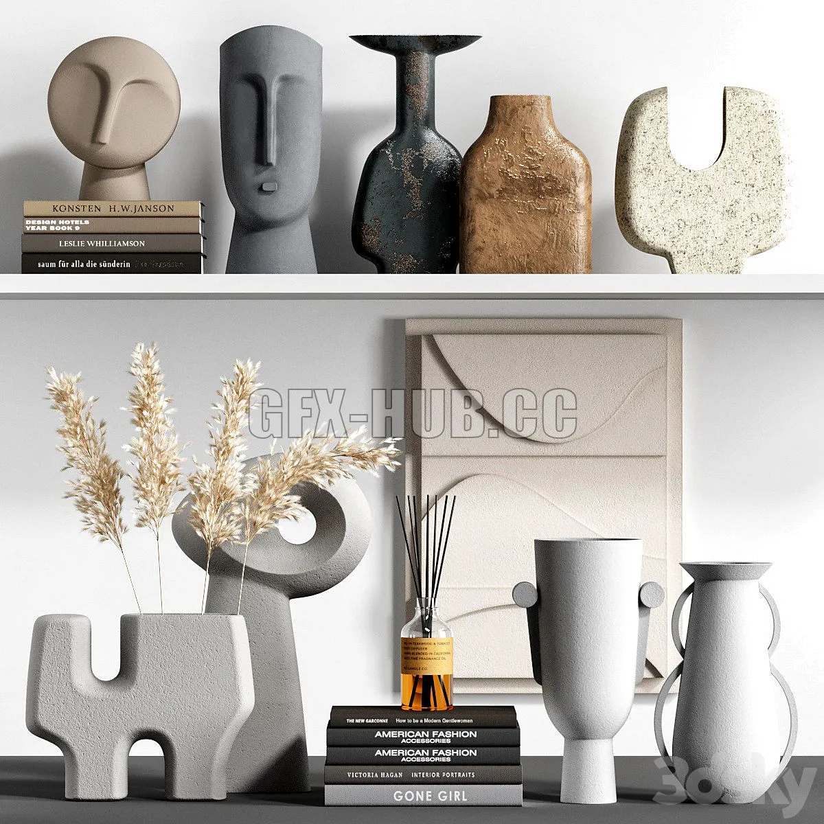 Decorative set 31 with panels vases and other decor 3dsMax Model