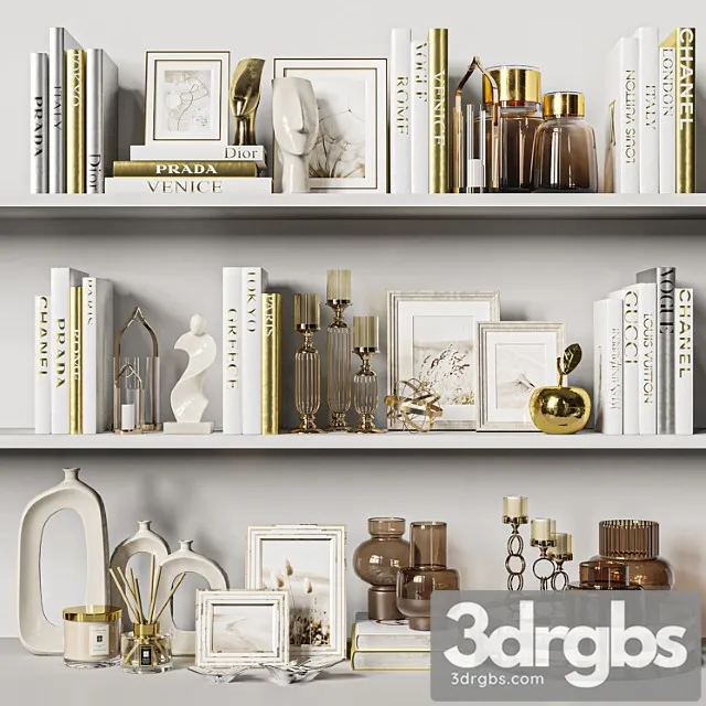 Decorative Set 37 White and Gold Books. 3dsmax Download