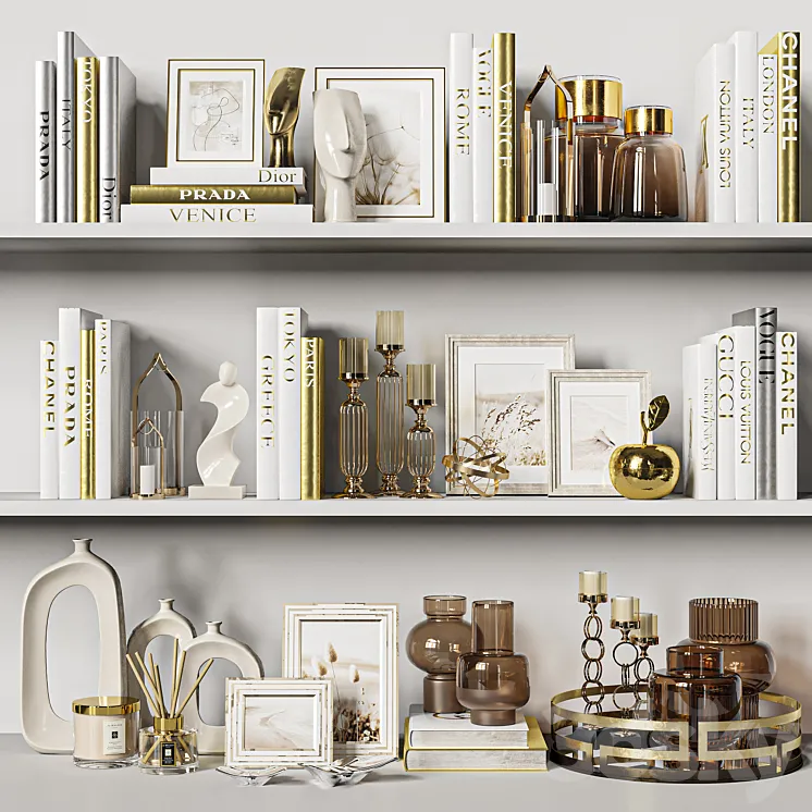 Decorative Set 37. White and gold books. 3DS Max