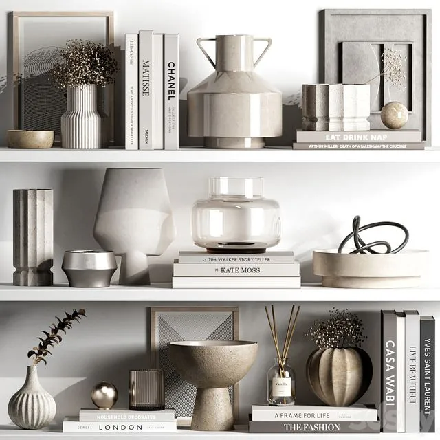 Decorative set 87 (vases books) 3dsMax Model
