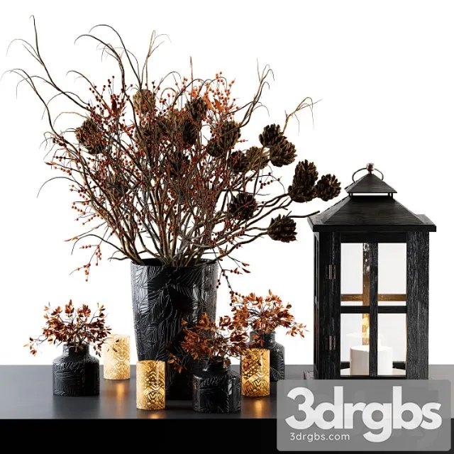 Decorative set berry and branches with lantern 3dsmax Download