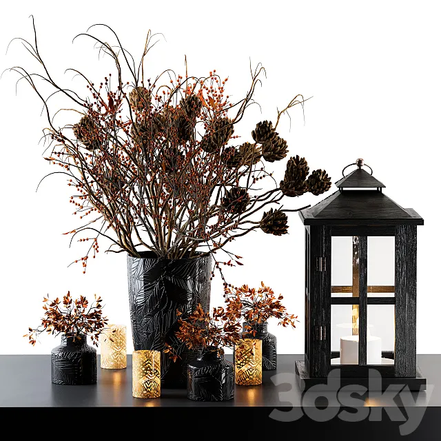 Decorative Set Berry and Branches with lantern 3DSMax File