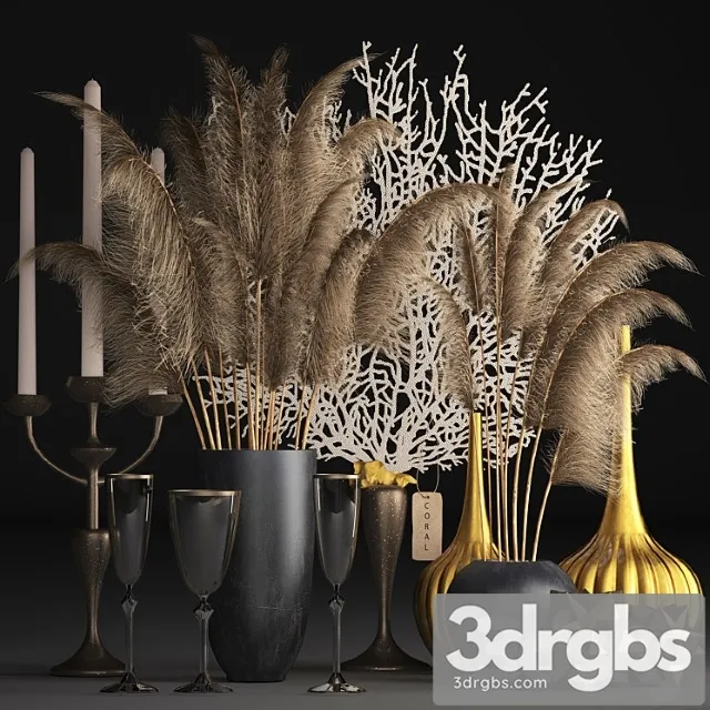 Decorative set Bouquet of dried flowers 72. pampas grass decor vase coral dried flower natural decor eco design table decoration 3dsmax Download